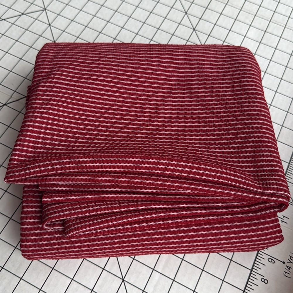 Vintage 1970s Burgundy/Red & White Striped/Textured Polyester Fabric - Picture 10 of 11